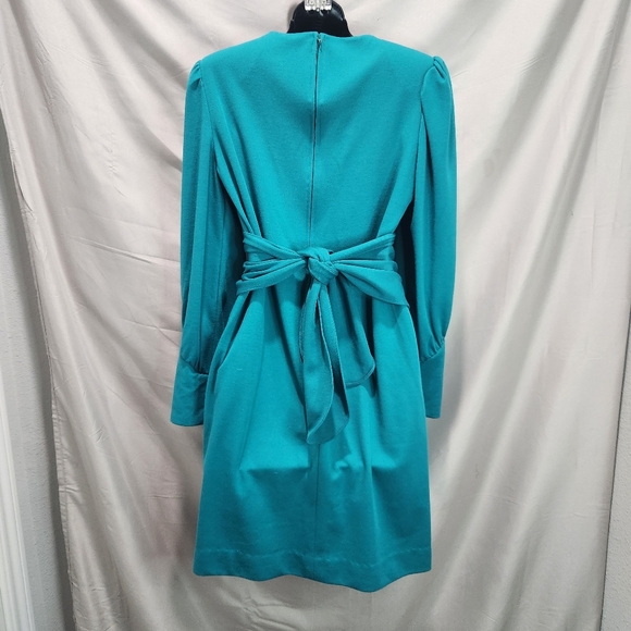 J. Ellis Vintage 80s Aqua Blue Green Classy Belted Shift Dress - Picture 3 of 10